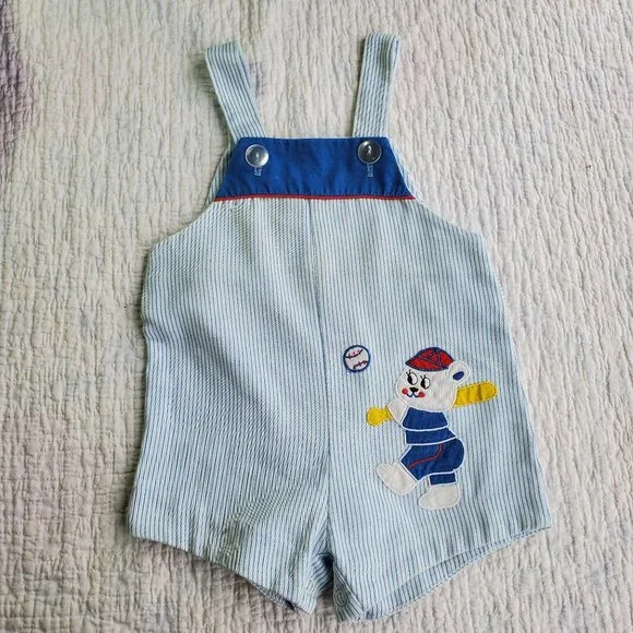 Vintage 70s 80s Baby Boy Lot Set of 5 TShirt Overalls Jumpsuit Blue 6/9 Months - Picture 6 of 16